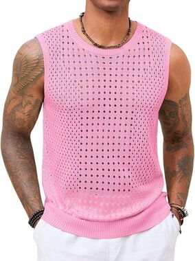 BRAND NEW*** - Mens Knit Sleeveless Tank Top - Pink Size Large